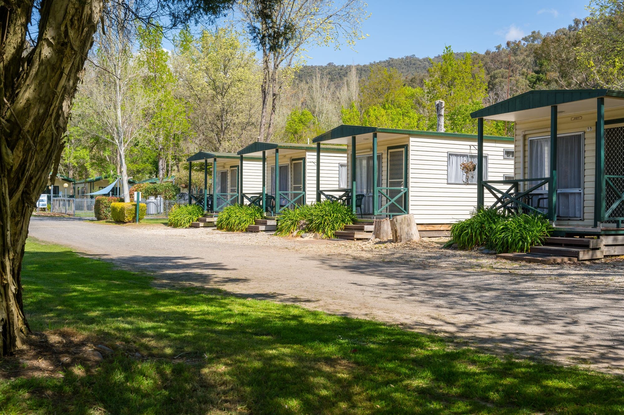 Modern cabins with mountain views at Bright Accommodation Park in Victoria's High Country